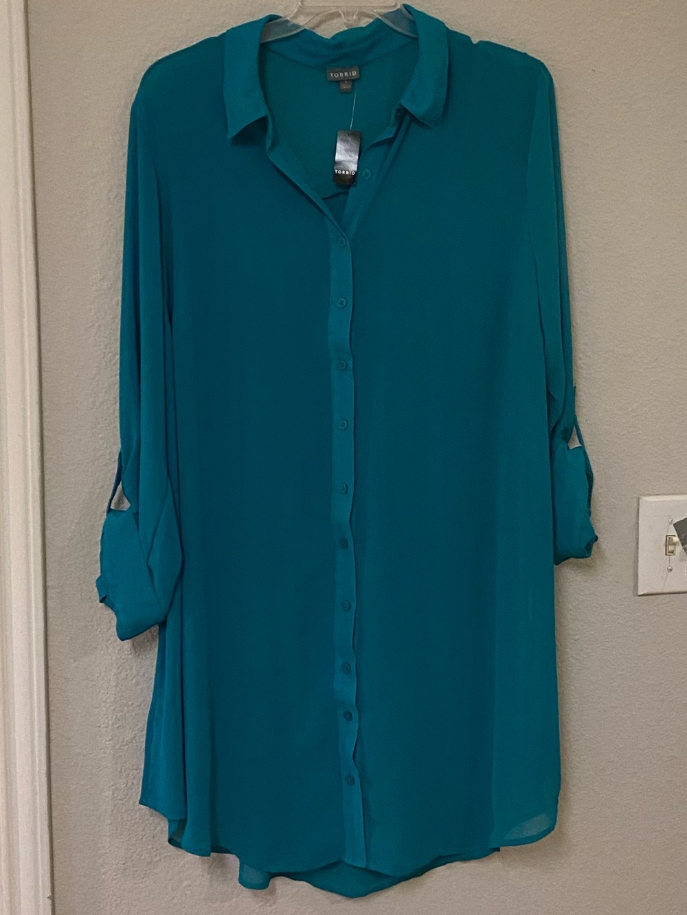 Torrid Teal Sheer Long Button-Front Top Kimono - Quick List For Show